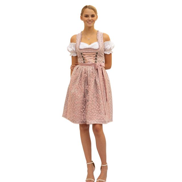 Dirndl Set 2tlg.Trachtenkleid Altrosa geblümt 544GT 44